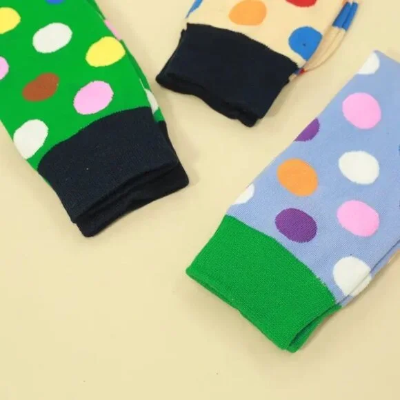 Miley Splash Womens Polka Dot Socks Colorful Dots on Cream Black Heel Red Toe - Picture 3 of 10